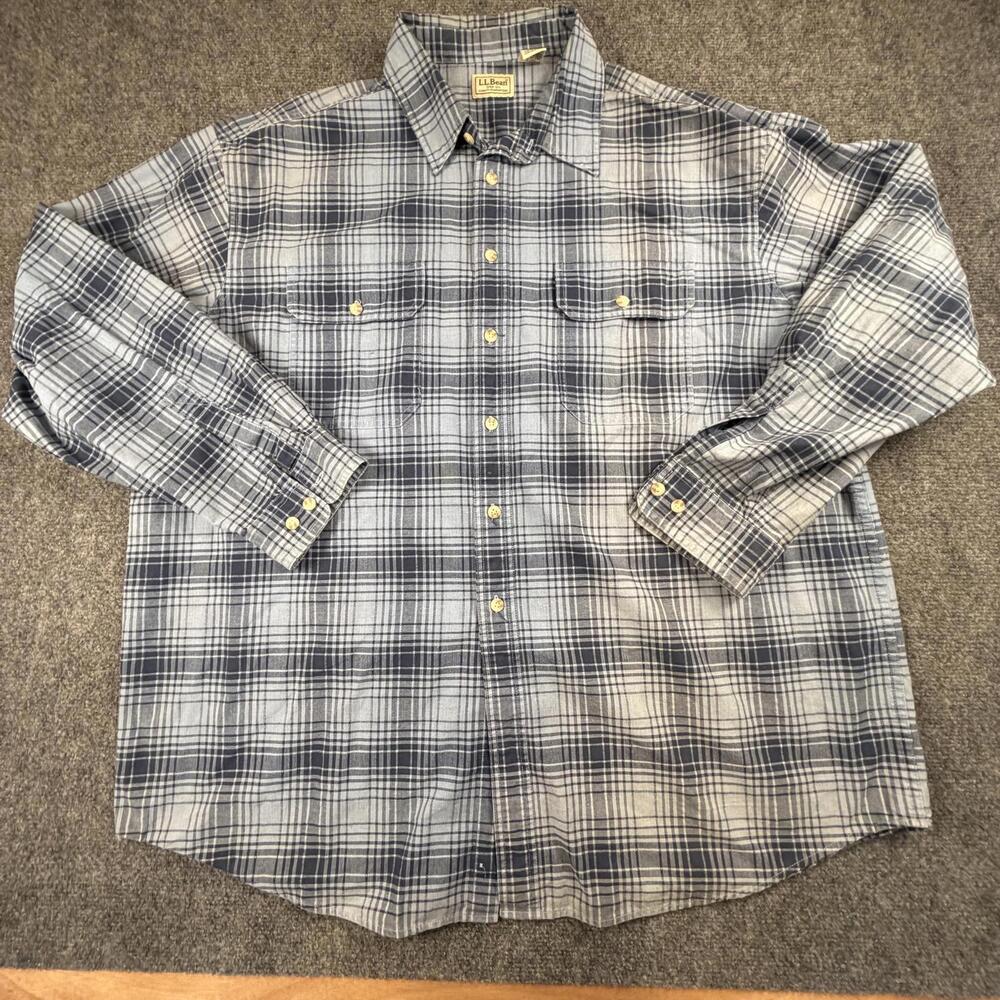 LL Bean Mens XXL Regular Blue Plaid Cotton Button Up Shirt 1099